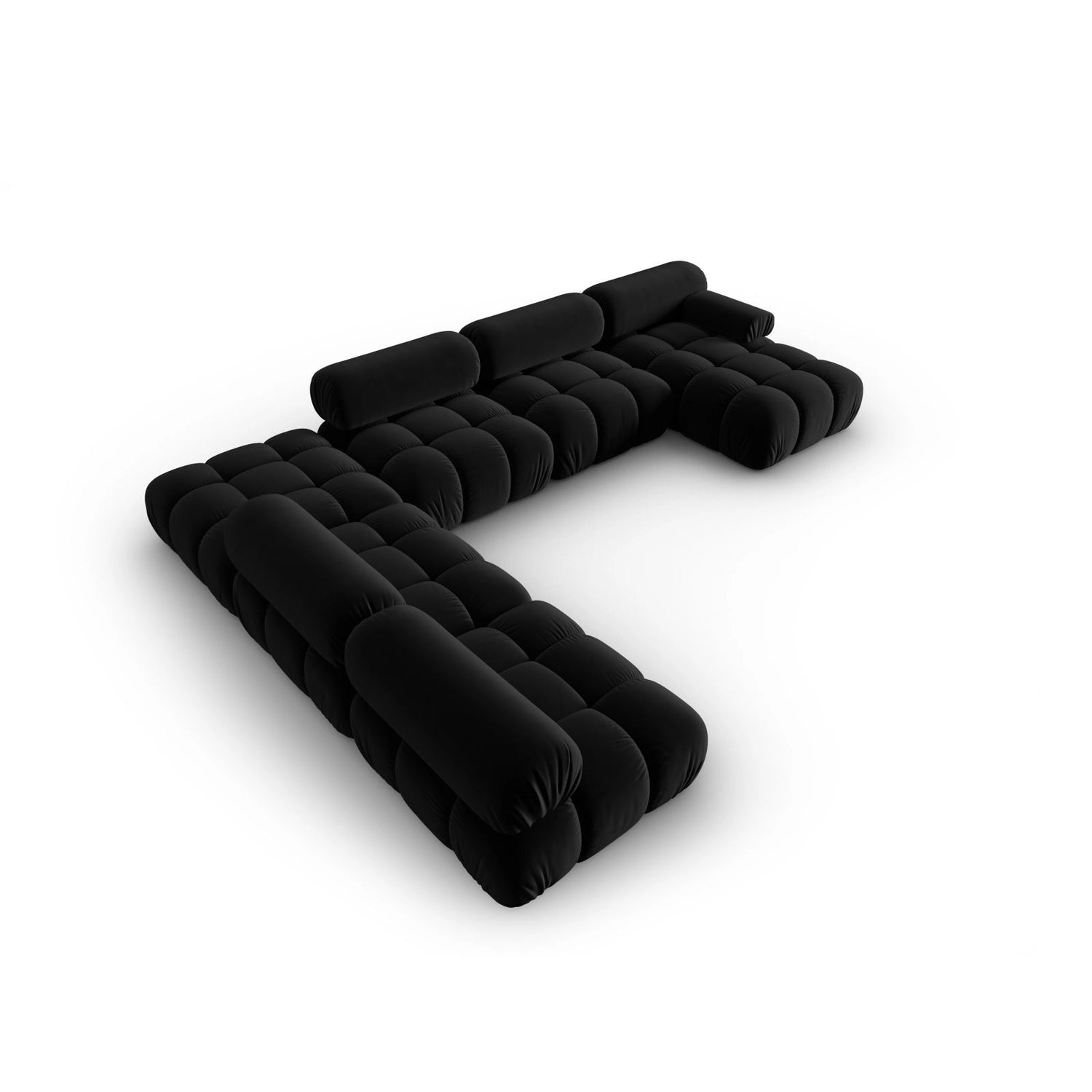 Cortina Modulares 7-Sitzer Panoramasofa, Linke Seite, aus Samt in Schwarz (Bluvel 19), 376x282 cm von Cosmopolitan Design – Bild 4