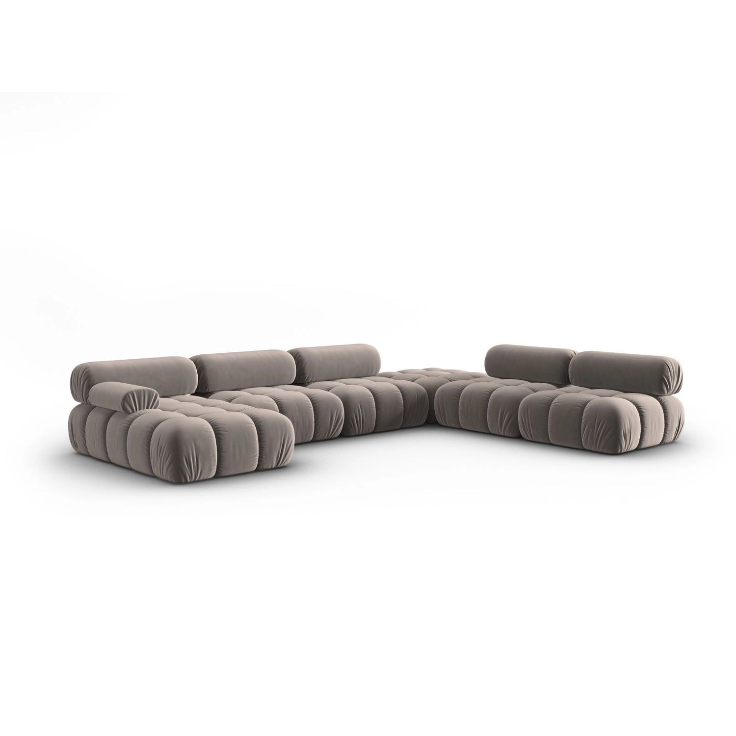 Cortina Modulares 7-Sitzer Panoramasofa, Rechte Seite, aus Samt in Cappuccino (Bluvel 40), 376x282 cm von Cosmopolitan Design – Bild 3