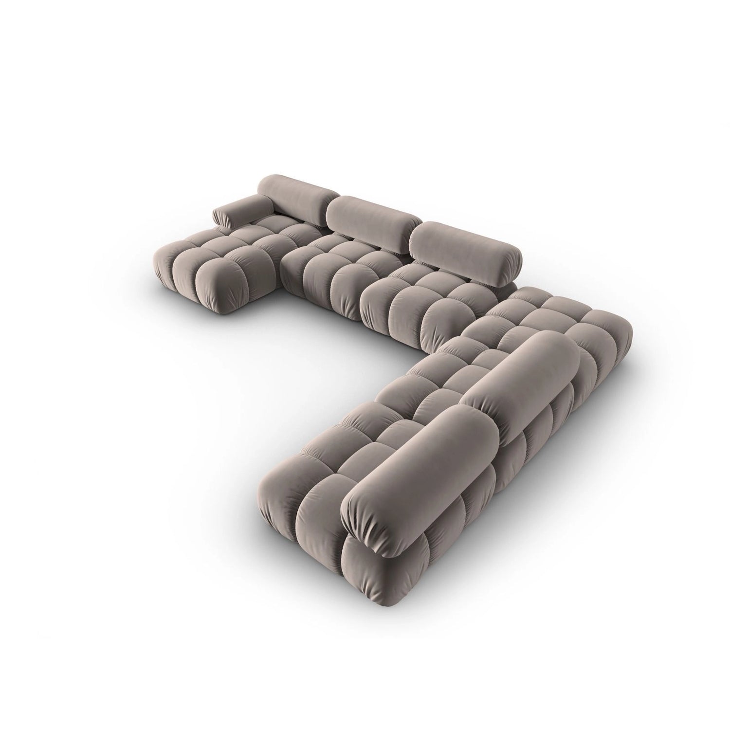 Cortina Modulares 7-Sitzer Panoramasofa, Rechte Seite, aus Samt in Cappuccino (Bluvel 40), 376x282 cm von Cosmopolitan Design – Bild 4