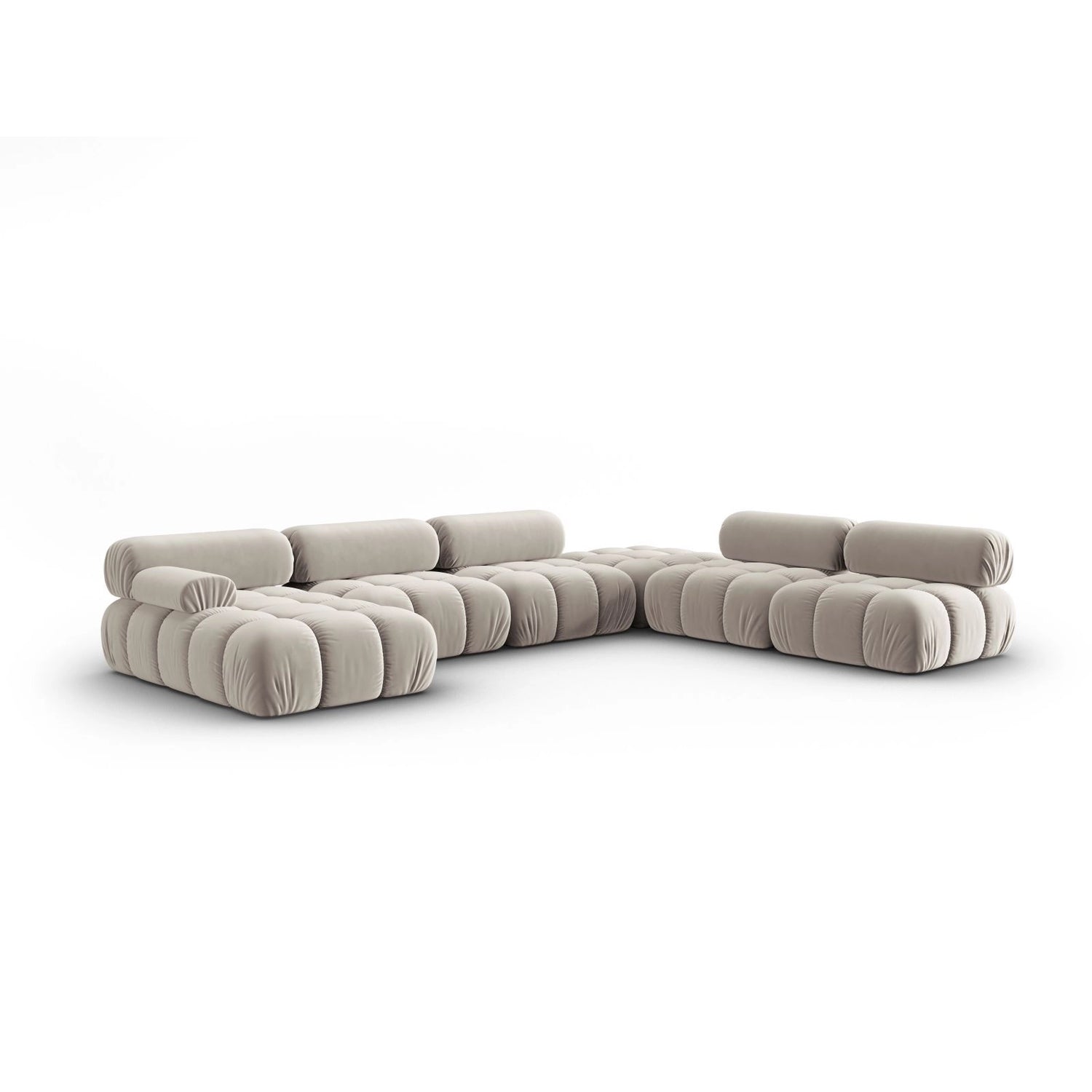 Cortina Modulares 7-Sitzer Panoramasofa, Rechte Seite, aus Samt in Dunkelbeige (Bluvel 30), 376x282 cm von Cosmopolitan Design – Bild 3