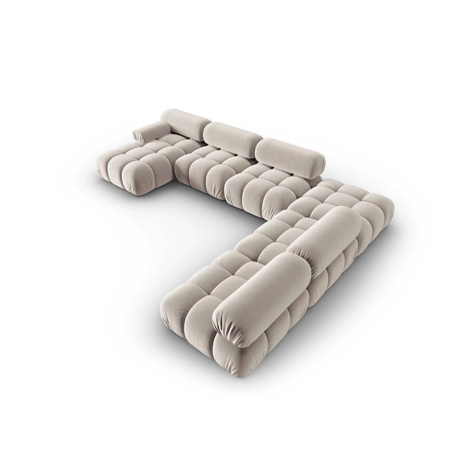 Cortina Modulares 7-Sitzer Panoramasofa, Rechte Seite, aus Samt in Dunkelbeige (Bluvel 30), 376x282 cm von Cosmopolitan Design – Bild 4