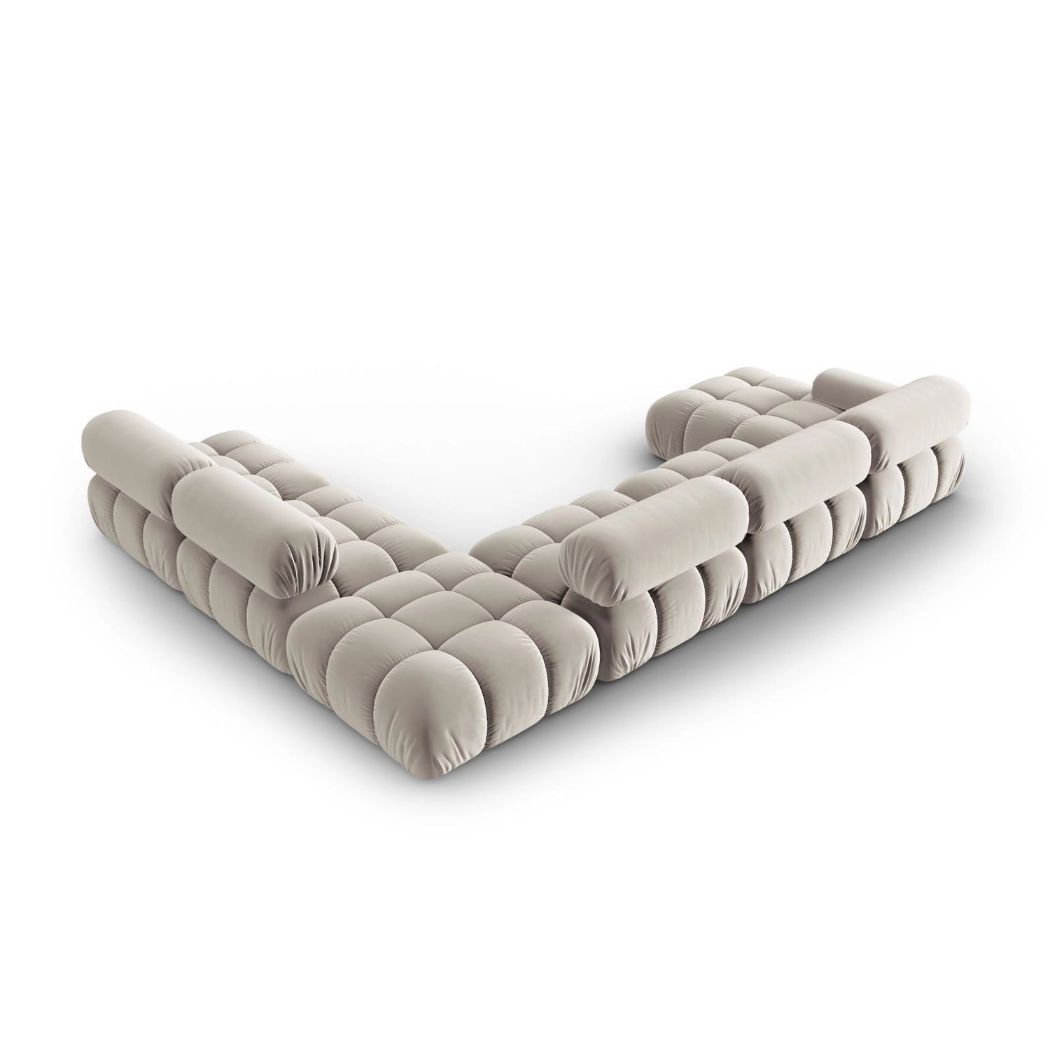 Cortina Modulares 7-Sitzer Panoramasofa, Rechte Seite, aus Samt in Dunkelbeige (Bluvel 30), 376x282 cm von Cosmopolitan Design – Bild 5