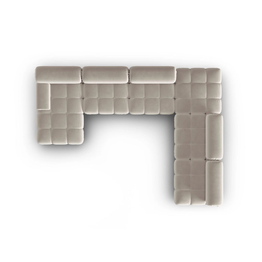 Cortina Modulares 7-Sitzer Panoramasofa, Rechte Seite, aus Samt in Dunkelbeige (Bluvel 30), 376x282 cm von Cosmopolitan Design – Bild 6
