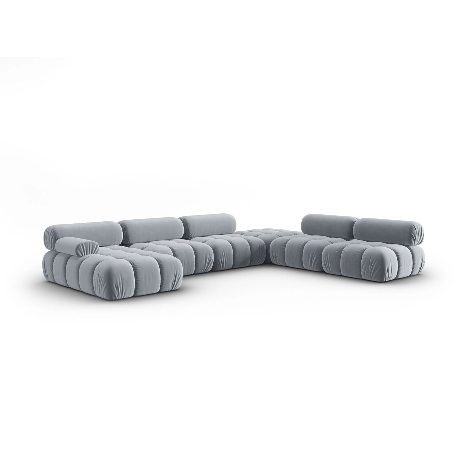 Cortina Modulares 7-Sitzer Panoramasofa, Rechte Seite, aus Samt in Hellblau (Bluvel 06), 376x282 cm von Cosmopolitan Design – Bild 3
