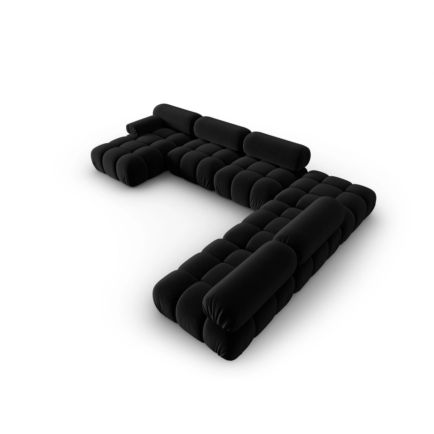 Cortina Modulares 7-Sitzer Panoramasofa, Rechte Seite, aus Samt in Schwarz (Bluvel 19), 376x282 cm von Cosmopolitan Design – Bild 4