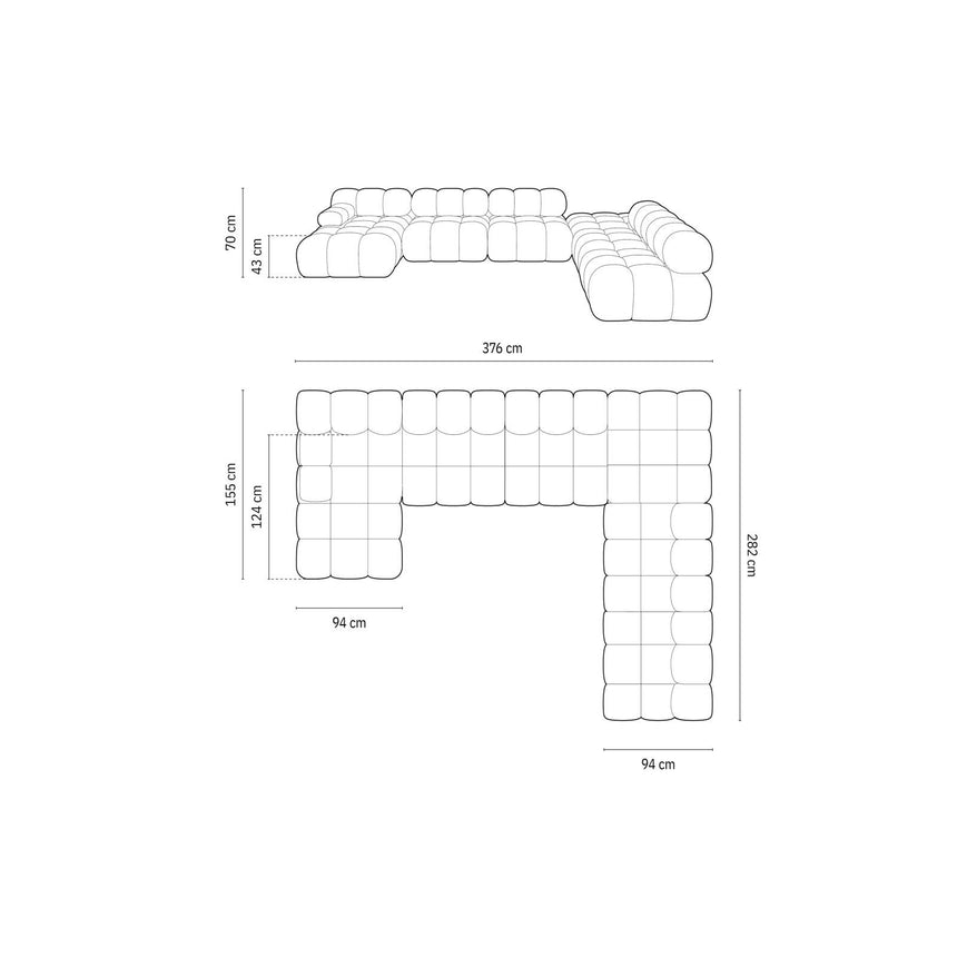 Cortina Modulares 7-Sitzer Panoramasofa, Rechte Seite, aus Samt in Türkis (Bluvel 85), 376x282 cm von Cosmopolitan Design – Bild 2