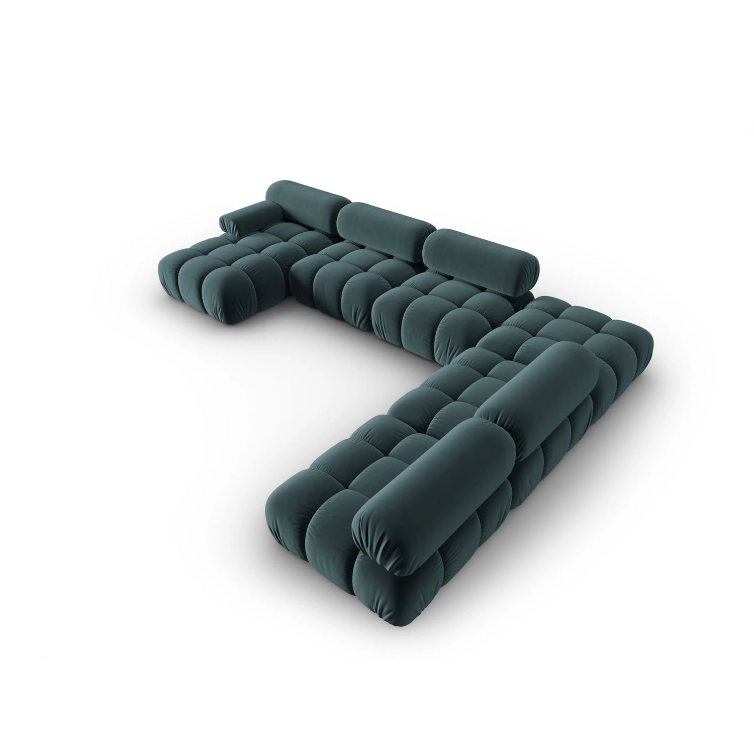 Cortina Modulares 7-Sitzer Panoramasofa, Rechte Seite, aus Samt in Türkis (Bluvel 85), 376x282 cm von Cosmopolitan Design – Bild 4