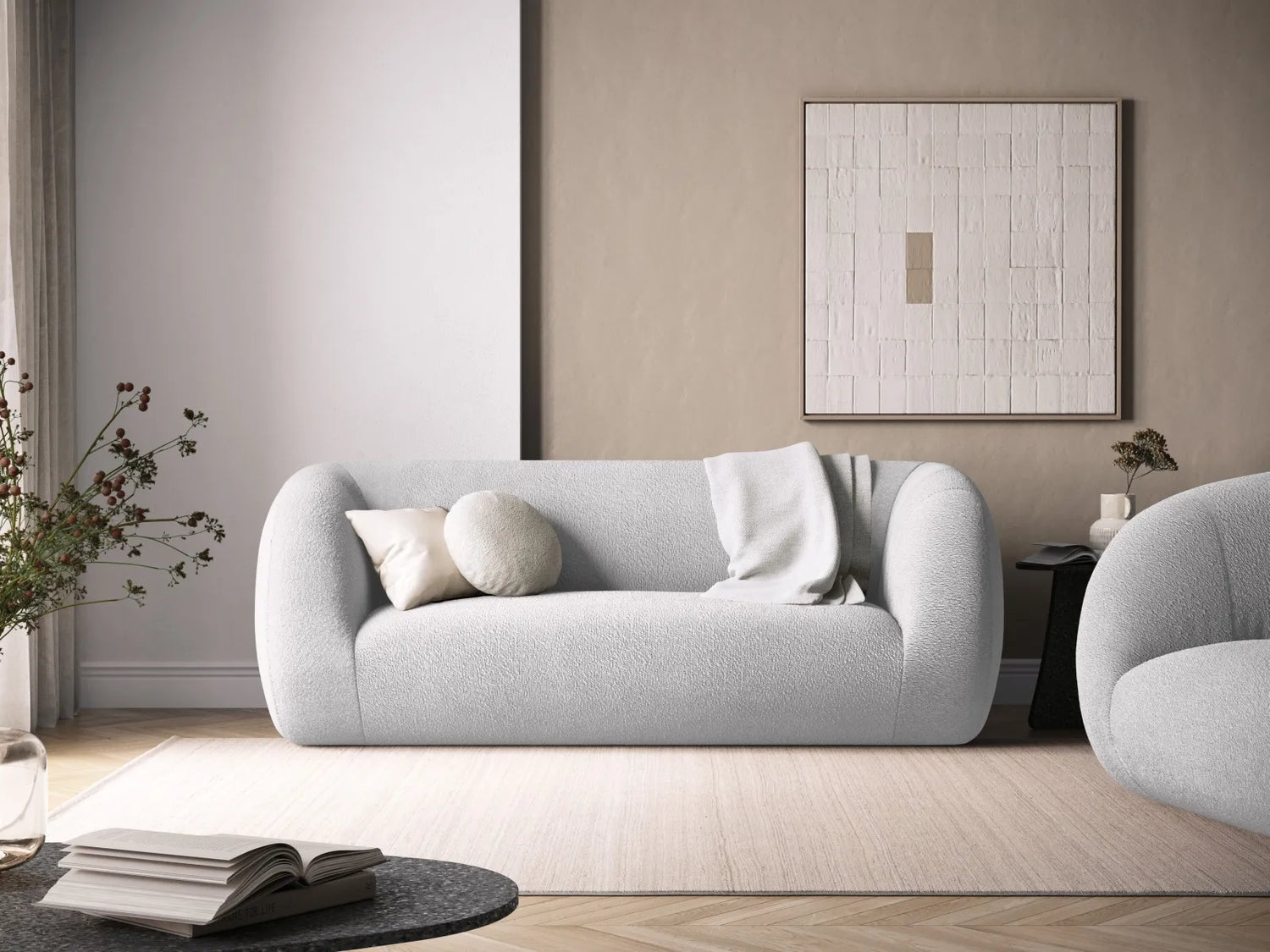 Essen 2-Sitzer Sofa aus Boucle in Hellgrau (Baloo 2085), 210x95x86 cm von Cosmopolitan Design – Bild 2