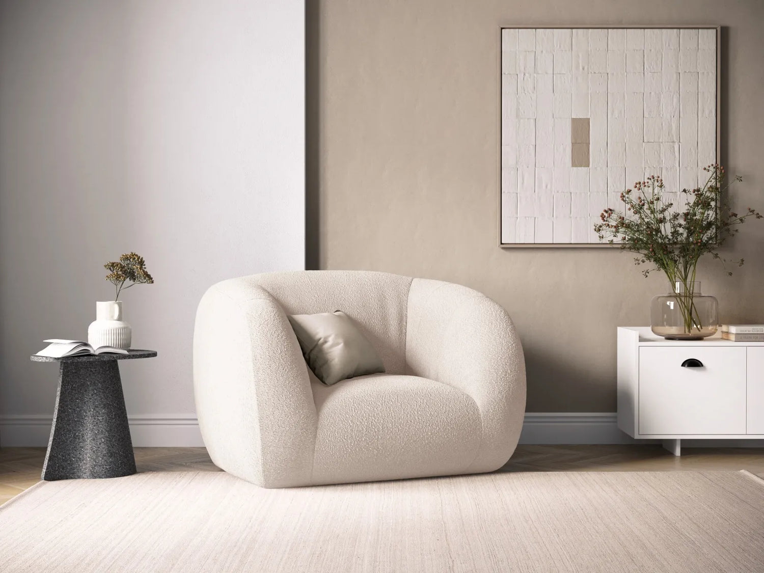 Essen Sessel aus Boucle in Beige (Baloo 2074), 130x95x86 cm von Cosmopolitan Design – Bild 2