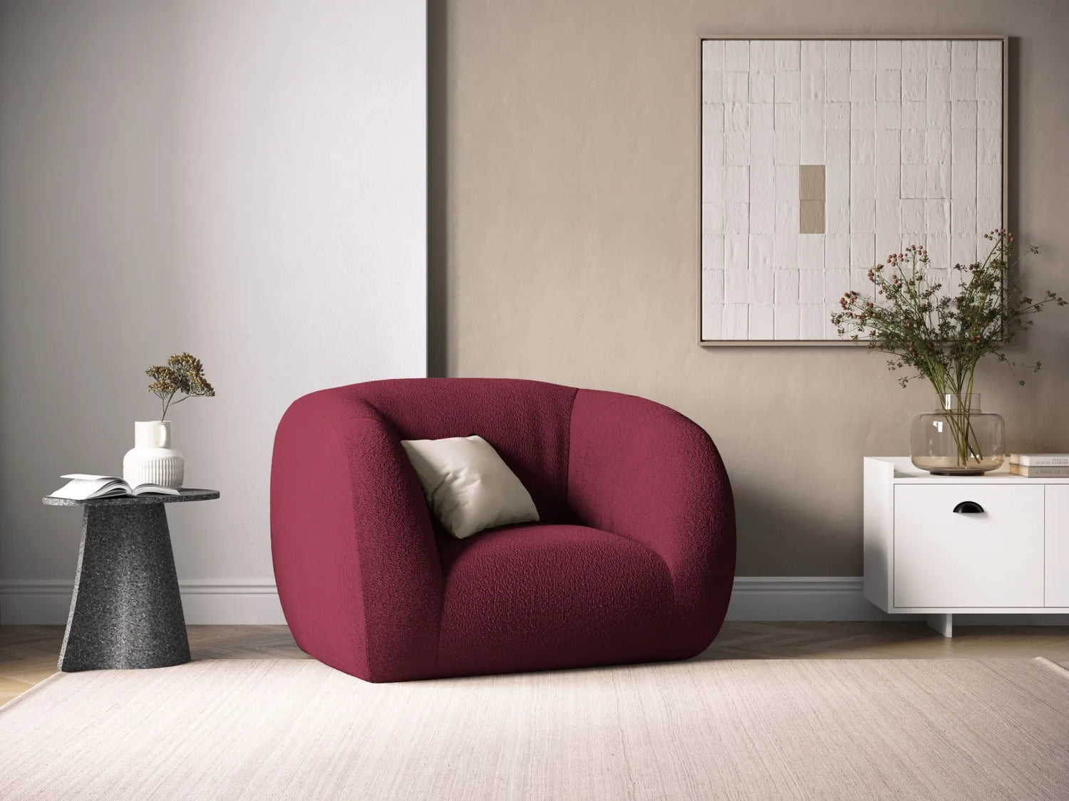Essen Sessel aus Boucle in Bordeaux (Baloo 2079), 130x95x86 cm von Cosmopolitan Design – Bild 2