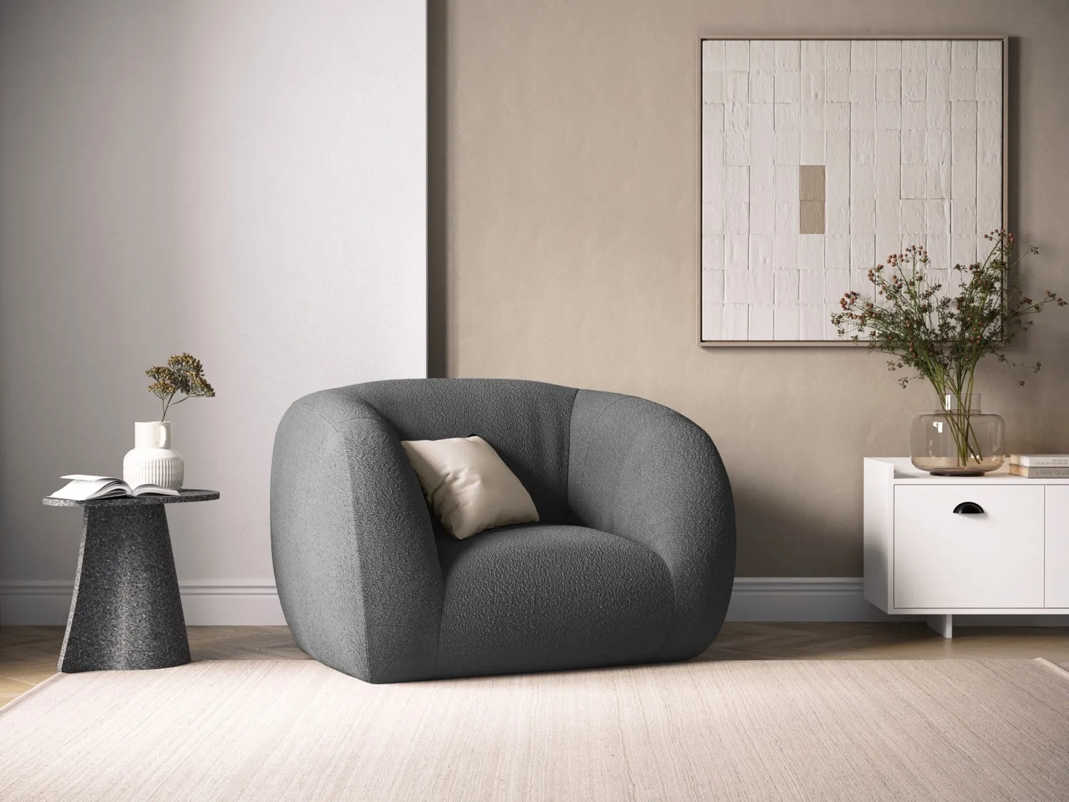 Essen Sessel aus Boucle in Dunkelgrau (Baloo 2083), 130x95x86 cm von Cosmopolitan Design – Bild 2