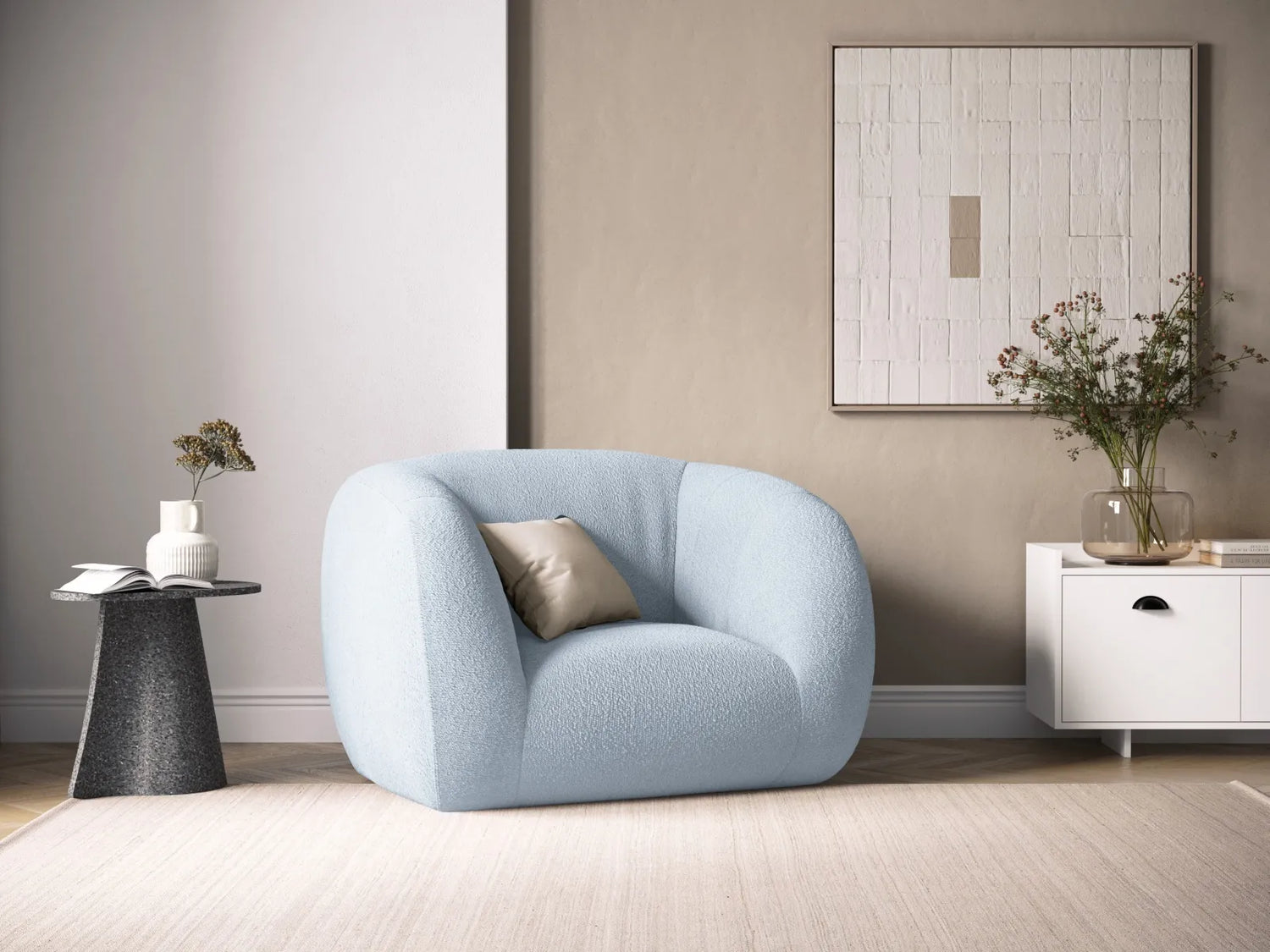 Essen Sessel aus Boucle in Hellblau (Baloo 2086), 130x95x86 cm von Cosmopolitan Design – Bild 2