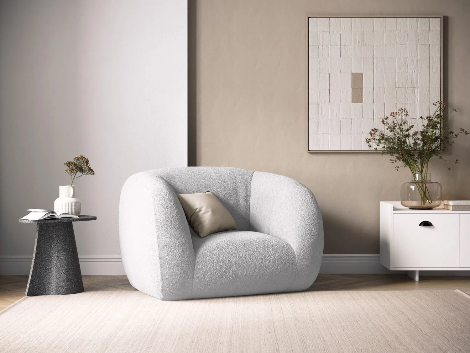 Essen Sessel aus Boucle in Hellgrau (Baloo 2085), 130x95x86 cm von Cosmopolitan Design – Bild 2
