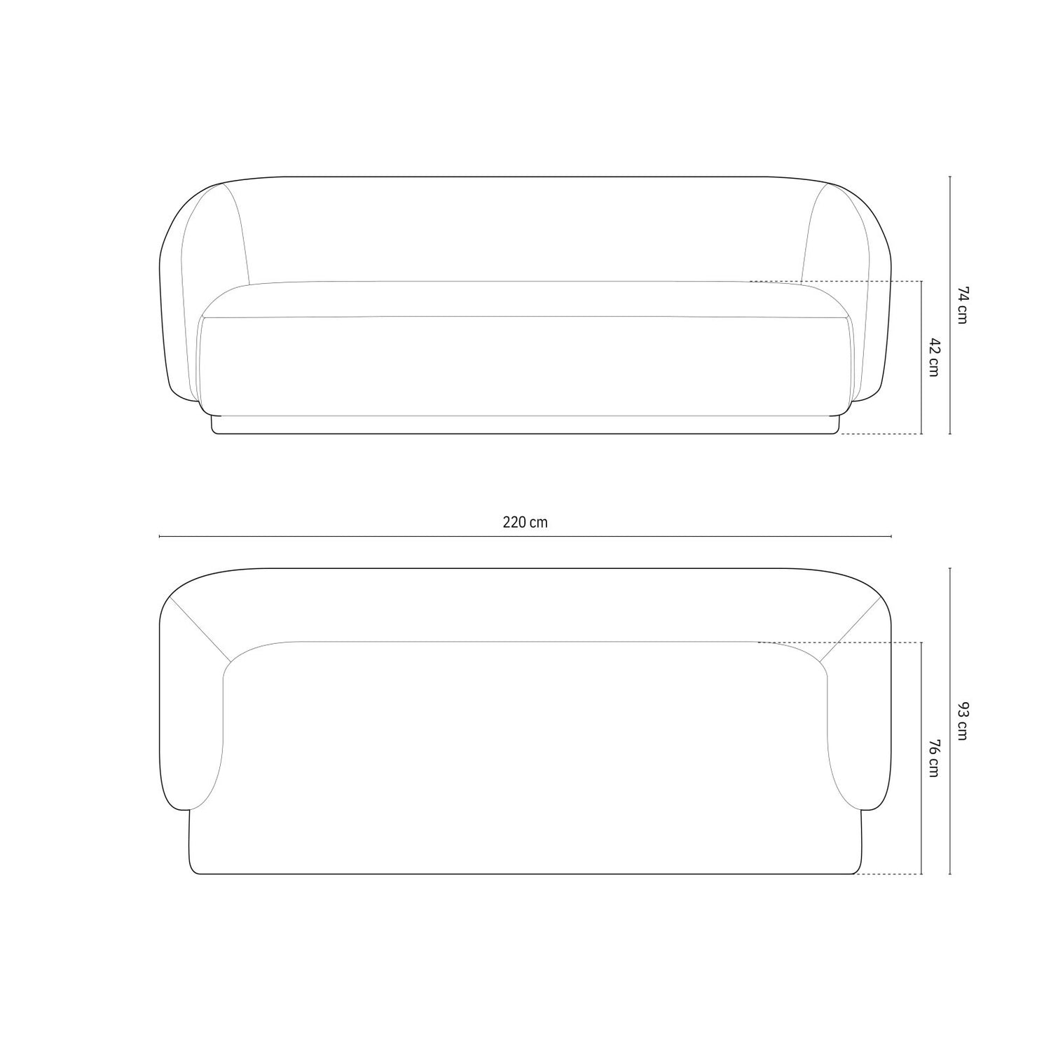 Gomera 3-Sitzer Sofa aus Samt in Rosa (Salvador 11), 220x93x74 cm von Cosmopolitan Design – Bild 2