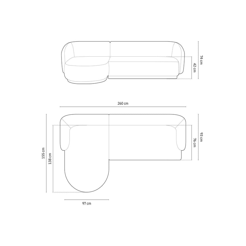 Gomera 4-Sitzer Ecksofa, Linke Seite, aus Samt in Grün (Salvador 8), 260x155x74 cm von Cosmopolitan Design – Bild 2