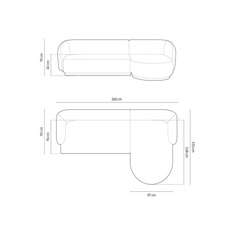Gomera 4-Sitzer Ecksofa, Rechte Seite, aus Samt, 260x155x74 cm von Cosmopolitan Design – Bild 2