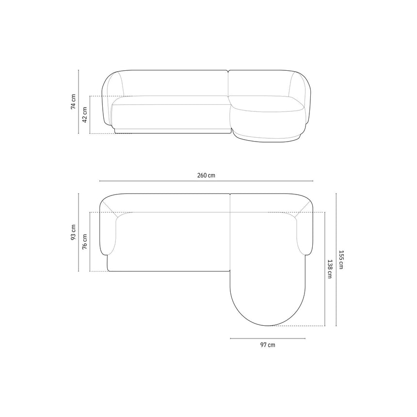 Gomera 4-Sitzer Ecksofa, Rechte Seite, aus Samt in Königsblau (Salvador 5), 260x155x74 cm von Cosmopolitan Design – Bild 2