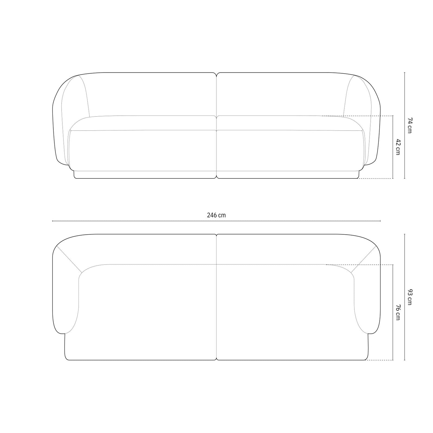 Gomera 4-Sitzer Sofa aus Samt, 246x93x74 cm von Cosmopolitan Design – Bild 2