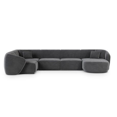 Gomera 6-Sitzer Panorama Ecksofa, Linke Seite, aus Samt in Dunkelgrau (Salvador 18), Beine aus Schwarzes Plastik, 336x166x74 cm von Cosmopolitan Design – Bild 1