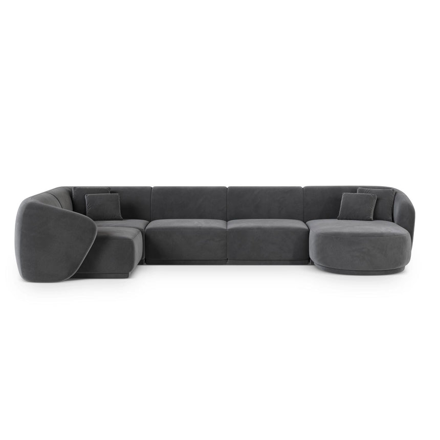 Gomera 6-Sitzer Panorama Ecksofa, Linke Seite, aus Samt in Dunkelgrau (Salvador 18), Beine aus Schwarzes Plastik, 336x166x74 cm von Cosmopolitan Design – Bild 1