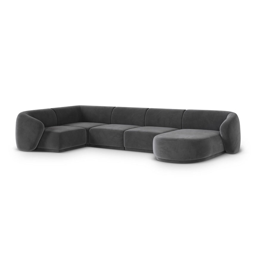 Gomera 6-Sitzer Panorama Ecksofa, Linke Seite, aus Samt in Dunkelgrau (Salvador 18), Beine aus Schwarzes Plastik, 336x166x74 cm von Cosmopolitan Design – Bild 3