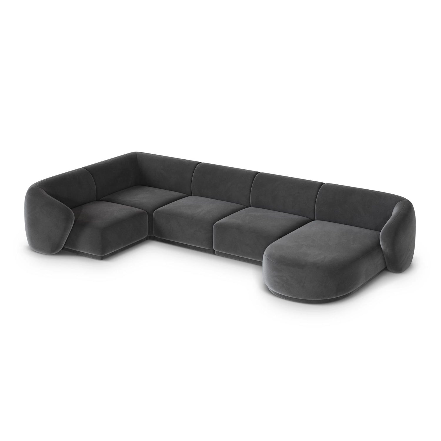 Gomera 6-Sitzer Panorama Ecksofa, Linke Seite, aus Samt in Dunkelgrau (Salvador 18), Beine aus Schwarzes Plastik, 336x166x74 cm von Cosmopolitan Design – Bild 4