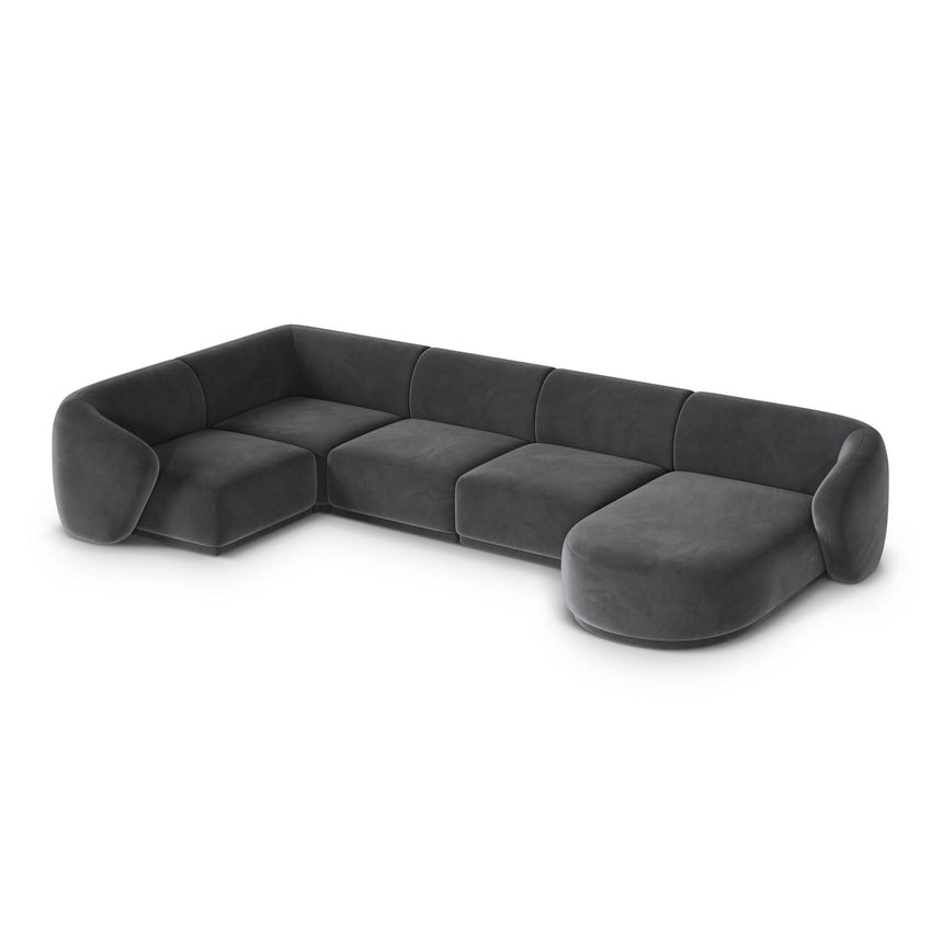 Gomera 6-Sitzer Panorama Ecksofa, Linke Seite, aus Samt in Dunkelgrau (Salvador 18), Beine aus Schwarzes Plastik, 336x166x74 cm von Cosmopolitan Design – Bild 4