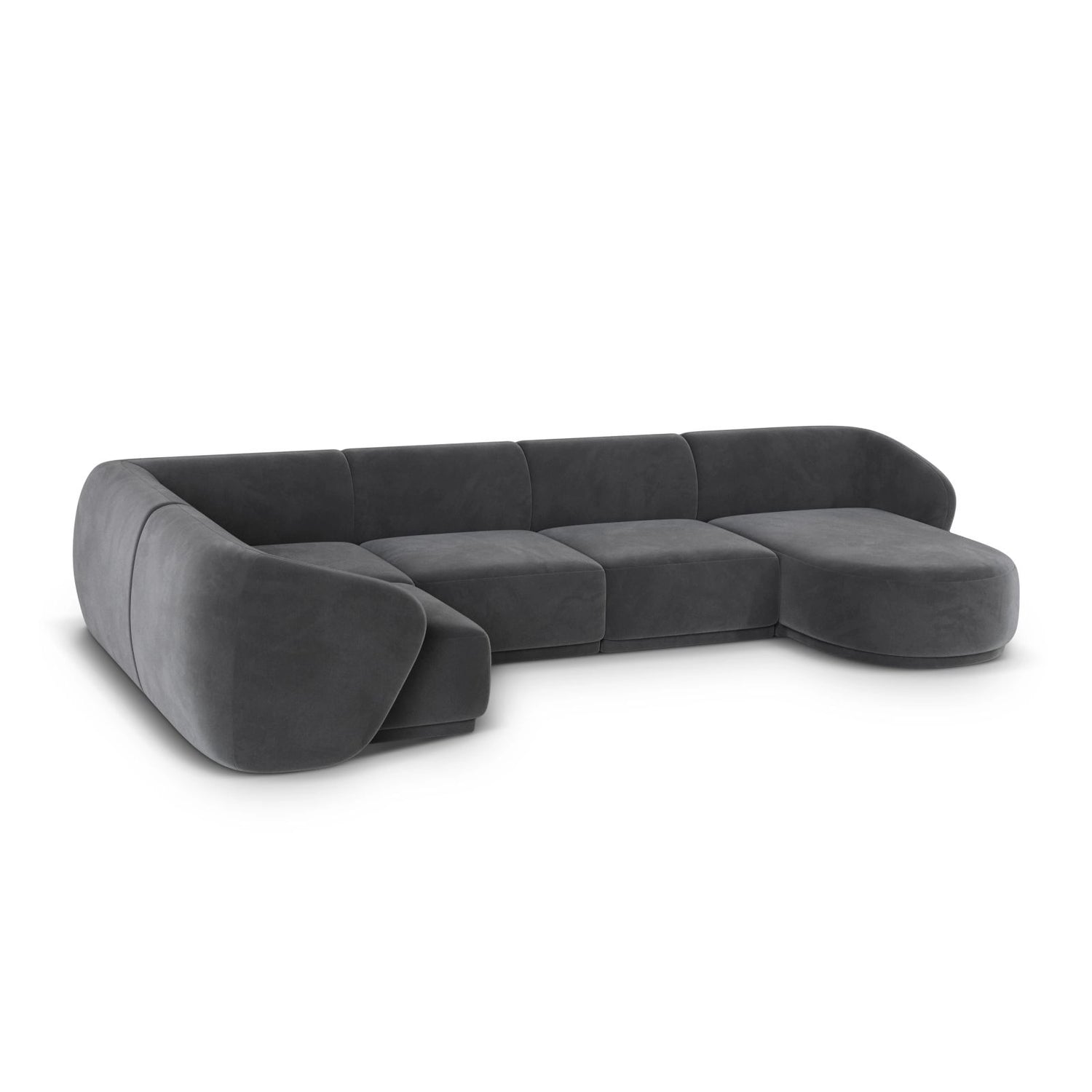 Gomera 6-Sitzer Panorama Ecksofa, Linke Seite, aus Samt in Dunkelgrau (Salvador 18), Beine aus Schwarzes Plastik, 336x166x74 cm von Cosmopolitan Design – Bild 5