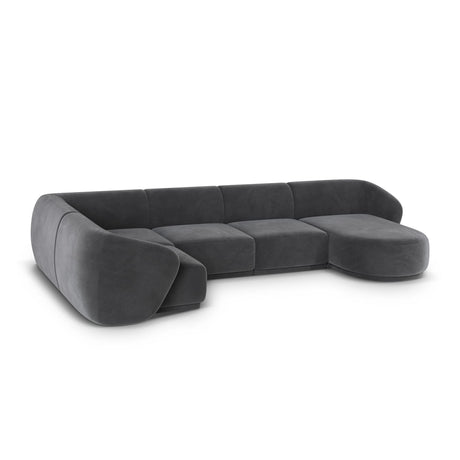 Gomera 6-Sitzer Panorama Ecksofa, Linke Seite, aus Samt in Dunkelgrau (Salvador 18), Beine aus Schwarzes Plastik, 336x166x74 cm von Cosmopolitan Design – Bild 5