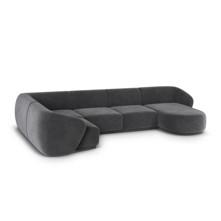 Gomera 6-Sitzer Panorama Ecksofa, Linke Seite, aus Samt in Dunkelgrau (Salvador 18), Beine aus Schwarzes Plastik, 336x166x74 cm von Cosmopolitan Design – Bild 5