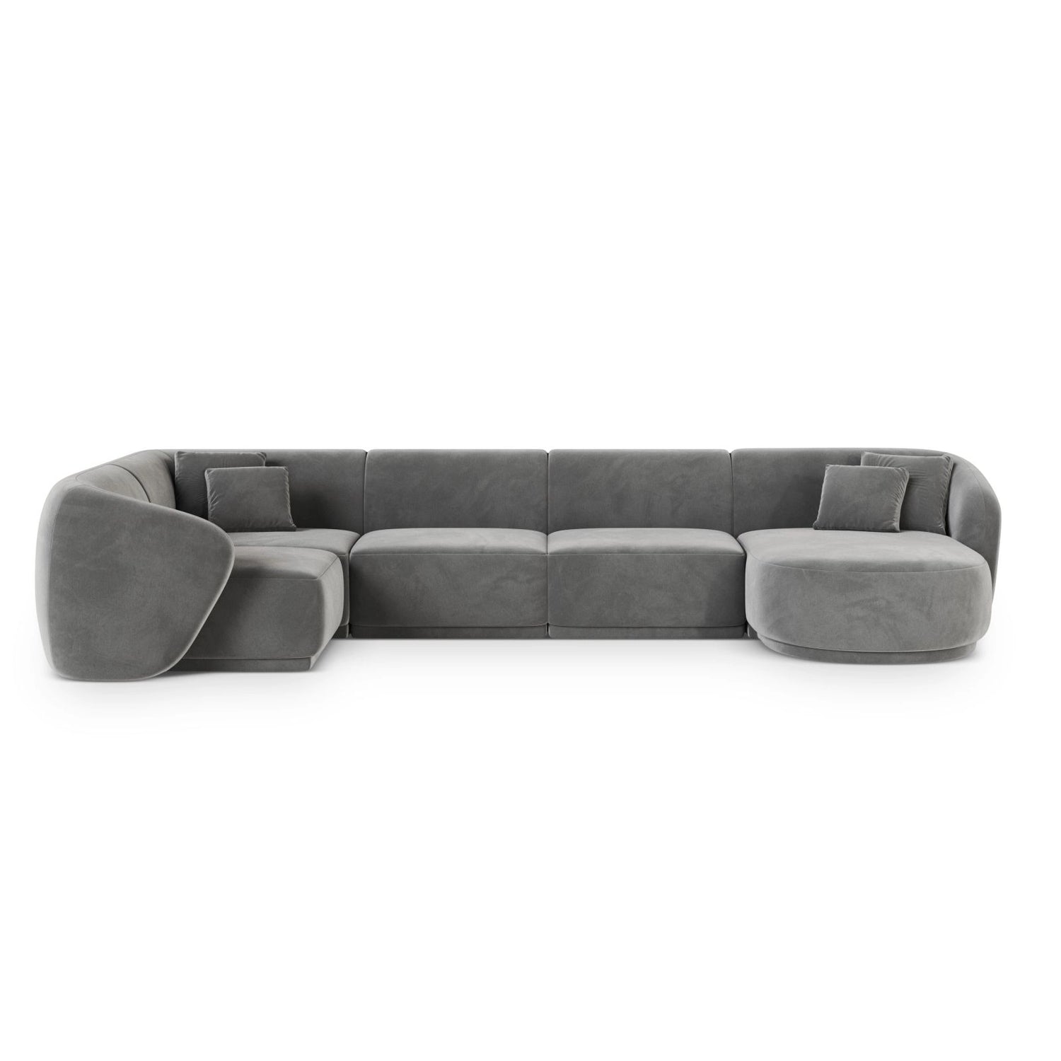Gomera 6-Sitzer Panorama Ecksofa, Linke Seite, aus Samt in Grau (Salvador 17), Beine aus Schwarzes Plastik, 336x166x74 cm von Cosmopolitan Design – Bild 1