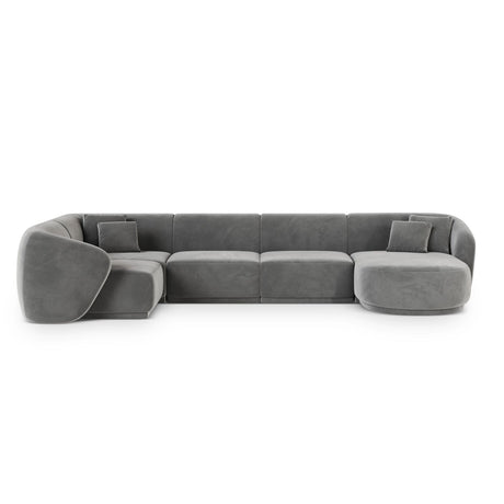 Gomera 6-Sitzer Panorama Ecksofa, Linke Seite, aus Samt in Grau (Salvador 17), Beine aus Schwarzes Plastik, 336x166x74 cm von Cosmopolitan Design – Bild 1