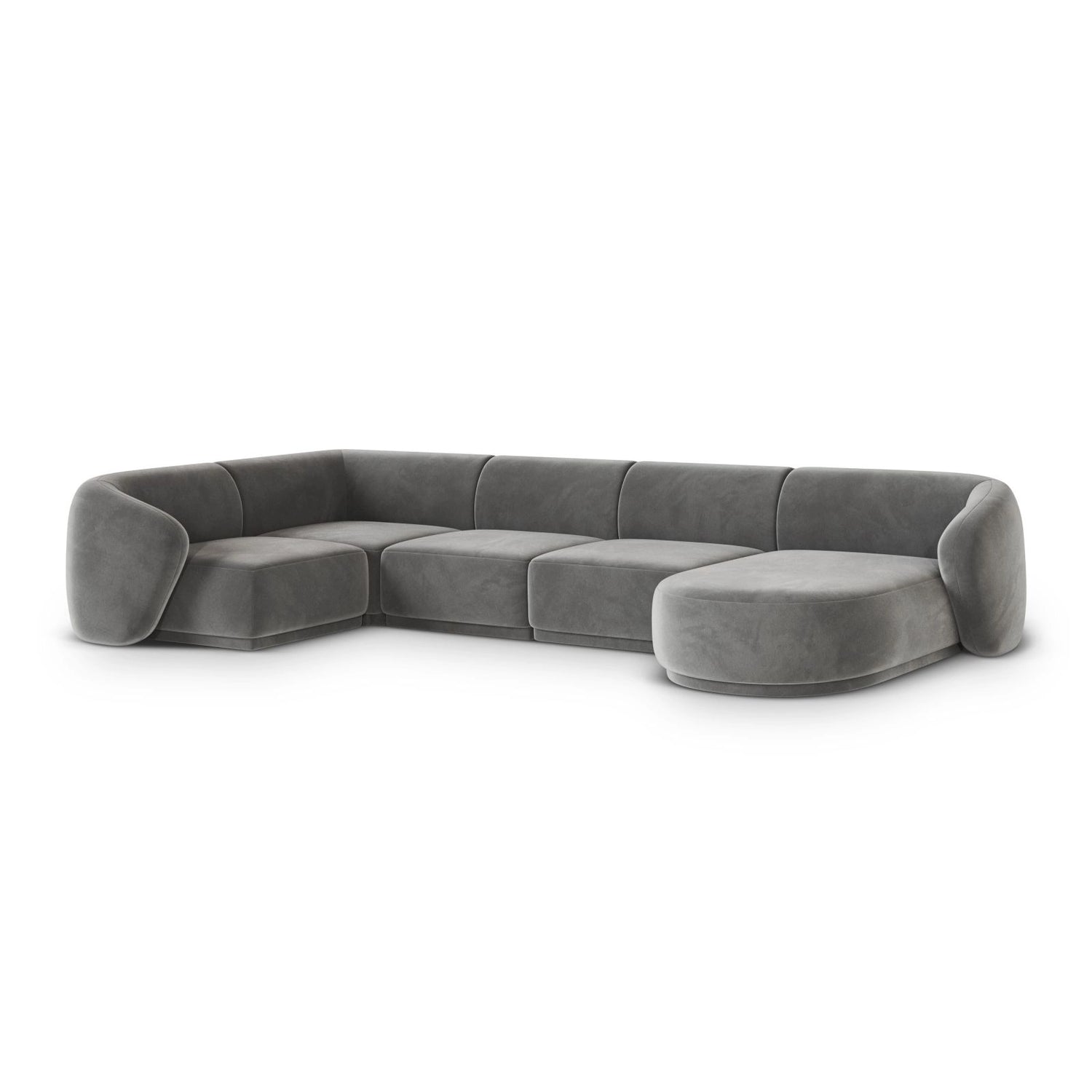 Gomera 6-Sitzer Panorama Ecksofa, Linke Seite, aus Samt in Grau (Salvador 17), Beine aus Schwarzes Plastik, 336x166x74 cm von Cosmopolitan Design – Bild 3