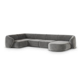 Gomera 6-Sitzer Panorama Ecksofa, Linke Seite, aus Samt in Grau (Salvador 17), Beine aus Schwarzes Plastik, 336x166x74 cm von Cosmopolitan Design – Bild 3