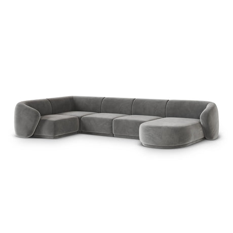 Gomera 6-Sitzer Panorama Ecksofa, Linke Seite, aus Samt in Grau (Salvador 17), Beine aus Schwarzes Plastik, 336x166x74 cm von Cosmopolitan Design – Bild 3