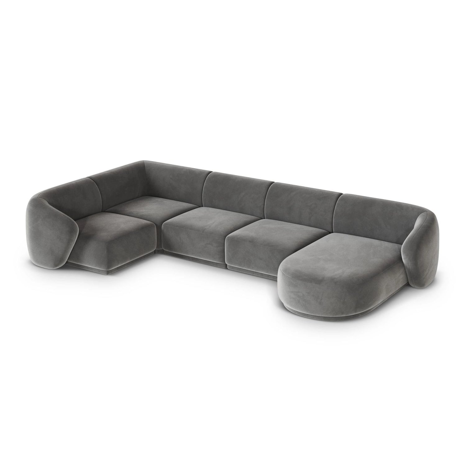 Gomera 6-Sitzer Panorama Ecksofa, Linke Seite, aus Samt in Grau (Salvador 17), Beine aus Schwarzes Plastik, 336x166x74 cm von Cosmopolitan Design – Bild 4