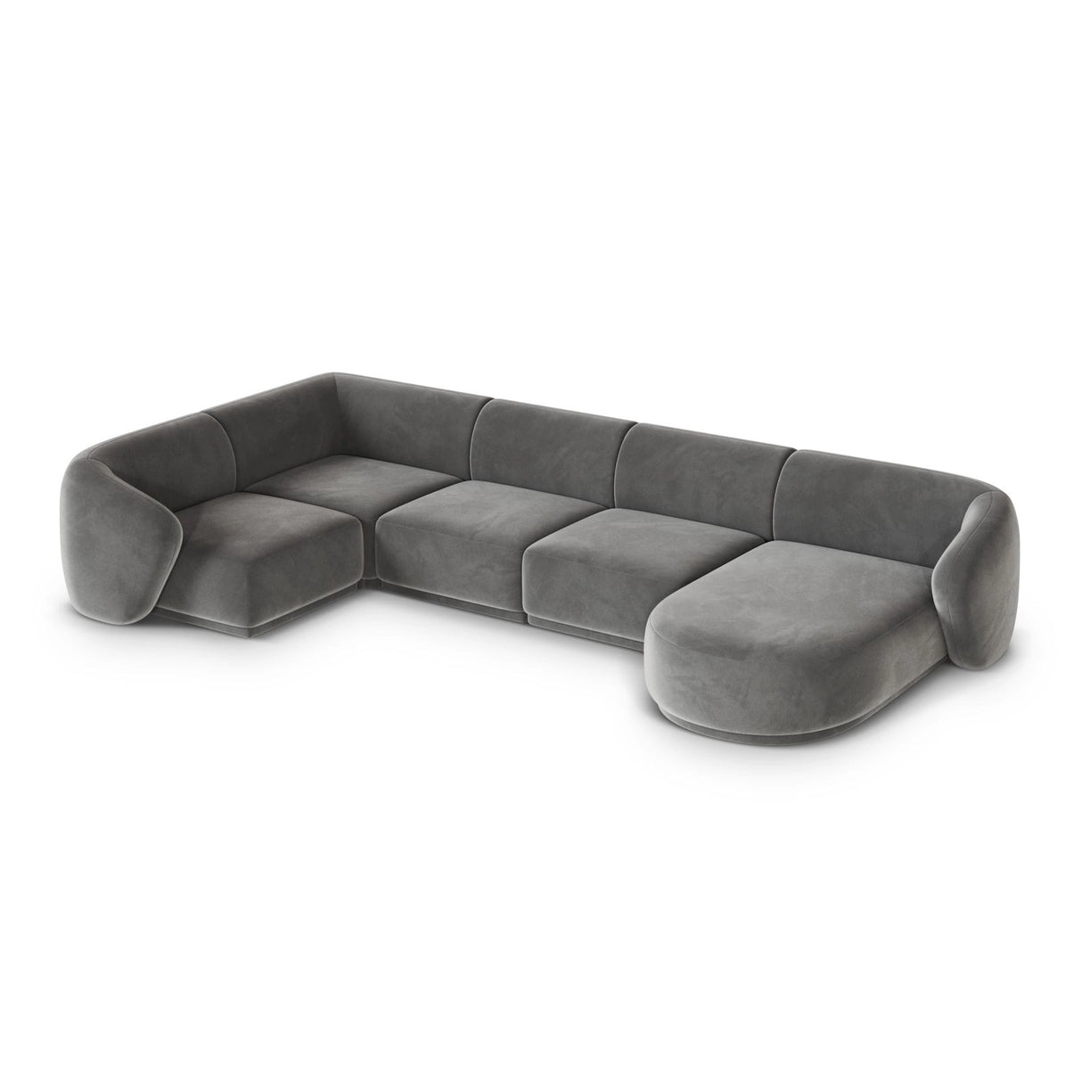 Gomera 6-Sitzer Panorama Ecksofa, Linke Seite, aus Samt in Grau (Salvador 17), Beine aus Schwarzes Plastik, 336x166x74 cm von Cosmopolitan Design – Bild 4