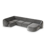 Gomera 6-Sitzer Panorama Ecksofa, Linke Seite, aus Samt in Grau (Salvador 17), Beine aus Schwarzes Plastik, 336x166x74 cm von Cosmopolitan Design – Bild 4