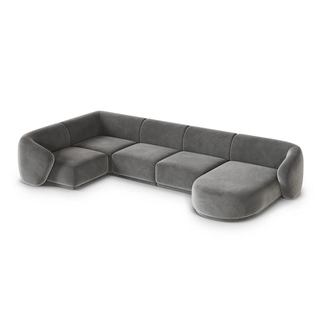 Gomera 6-Sitzer Panorama Ecksofa, Linke Seite, aus Samt in Grau (Salvador 17), Beine aus Schwarzes Plastik, 336x166x74 cm von Cosmopolitan Design – Bild 4