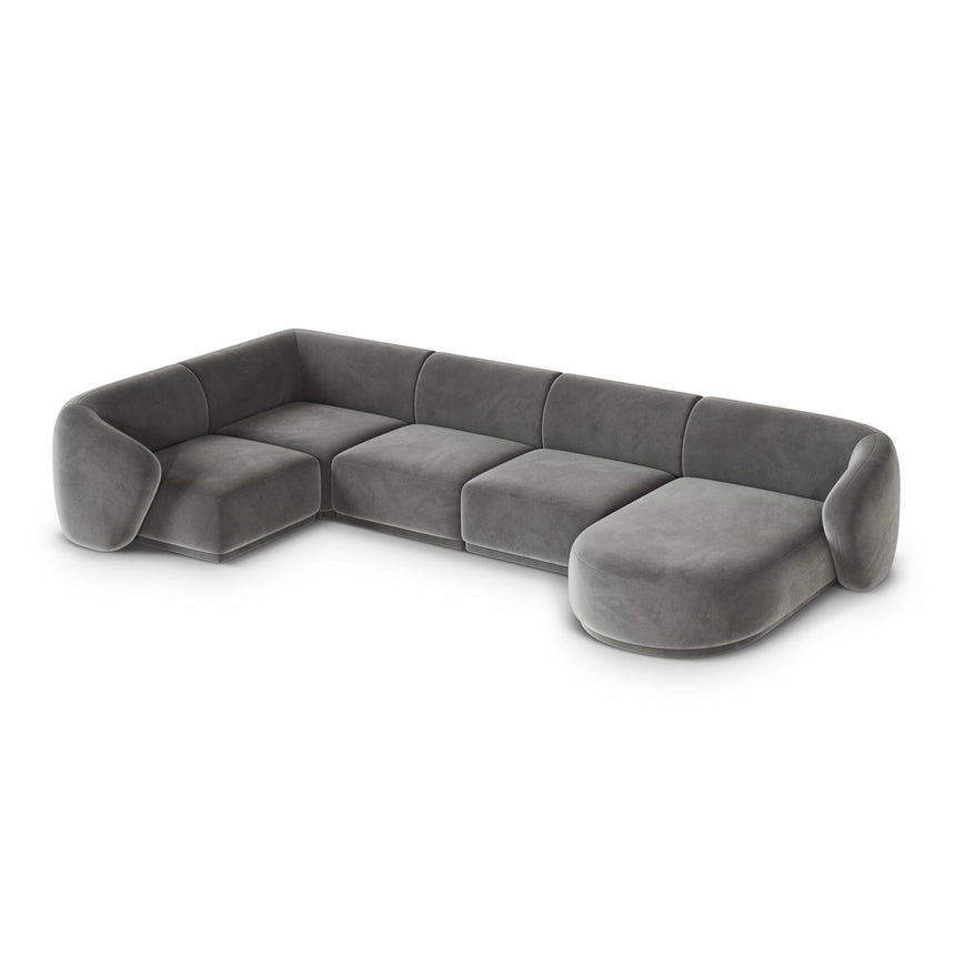 Gomera 6-Sitzer Panorama Ecksofa, Linke Seite, aus Samt in Grau (Salvador 17), Beine aus Schwarzes Plastik, 336x166x74 cm von Cosmopolitan Design – Bild 4