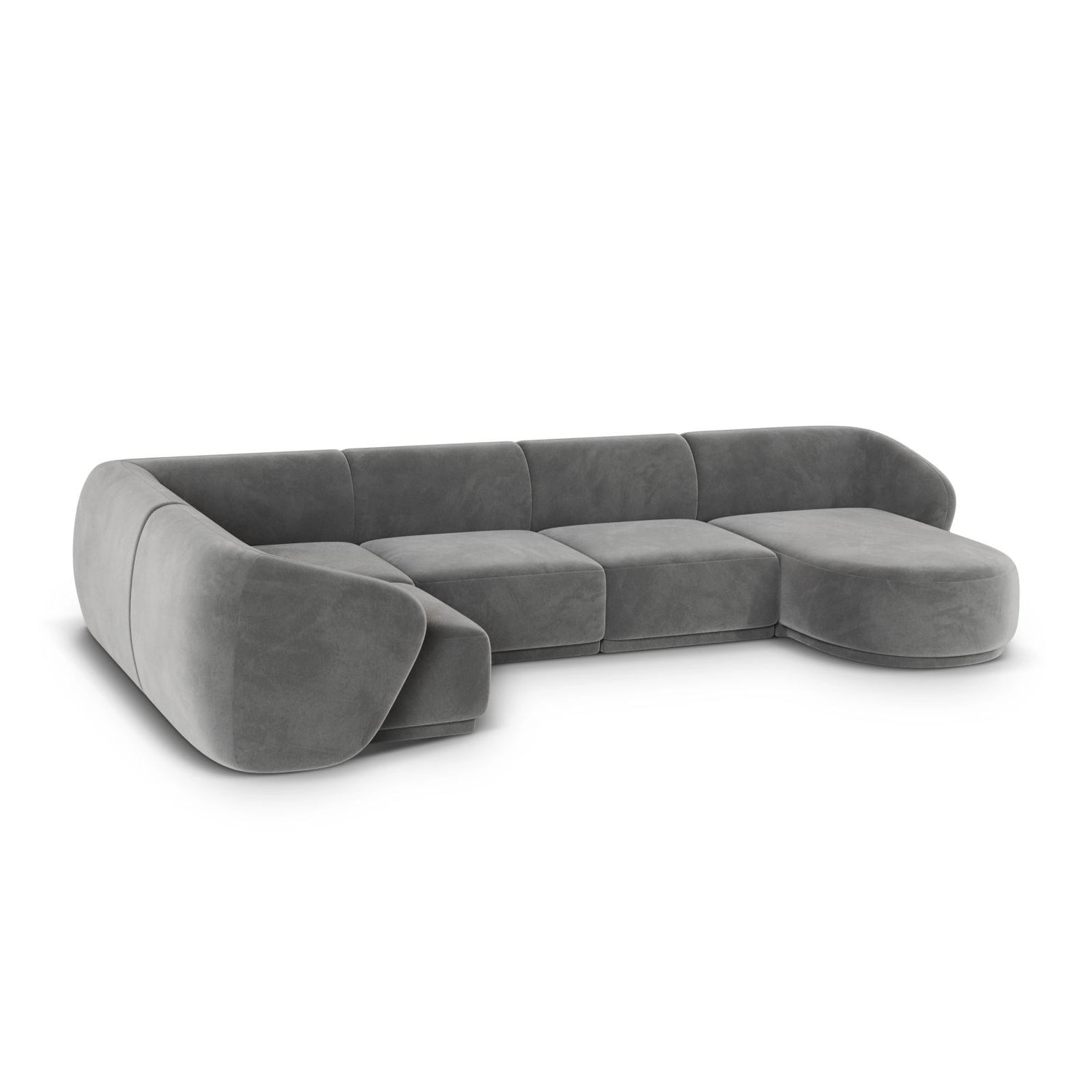 Gomera 6-Sitzer Panorama Ecksofa, Linke Seite, aus Samt in Grau (Salvador 17), Beine aus Schwarzes Plastik, 336x166x74 cm von Cosmopolitan Design – Bild 5