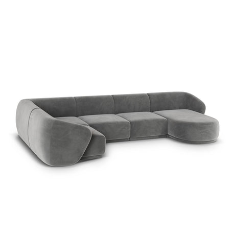 Gomera 6-Sitzer Panorama Ecksofa, Linke Seite, aus Samt in Grau (Salvador 17), Beine aus Schwarzes Plastik, 336x166x74 cm von Cosmopolitan Design – Bild 5