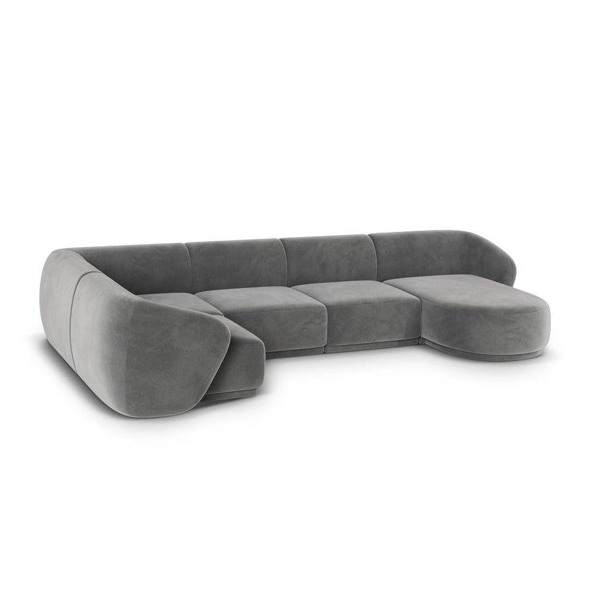 Gomera 6-Sitzer Panorama Ecksofa, Linke Seite, aus Samt in Grau (Salvador 17), Beine aus Schwarzes Plastik, 336x166x74 cm von Cosmopolitan Design – Bild 5