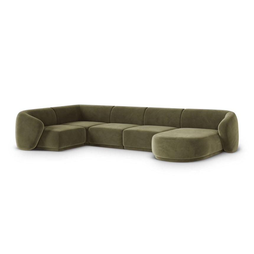 Gomera 6-Sitzer Panorama Ecksofa, Linke Seite, aus Samt in Grün (Salvador 8), Beine aus Schwarzes Plastik, 336x166x74 cm von Cosmopolitan Design – Bild 3