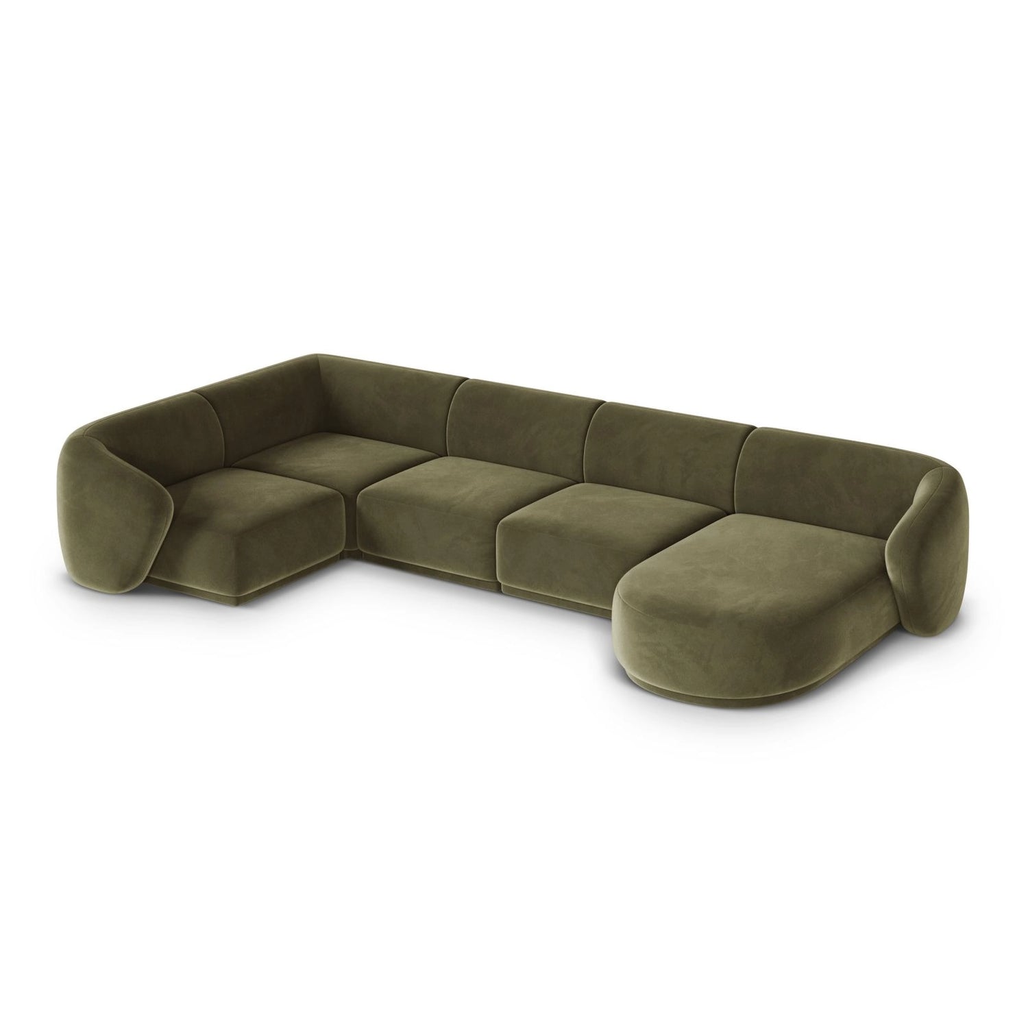 Gomera 6-Sitzer Panorama Ecksofa, Linke Seite, aus Samt in Grün (Salvador 8), Beine aus Schwarzes Plastik, 336x166x74 cm von Cosmopolitan Design – Bild 4
