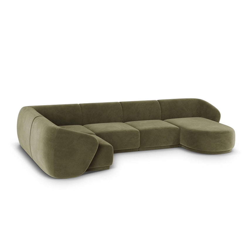 Gomera 6-Sitzer Panorama Ecksofa, Linke Seite, aus Samt in Grün (Salvador 8), Beine aus Schwarzes Plastik, 336x166x74 cm von Cosmopolitan Design – Bild 5