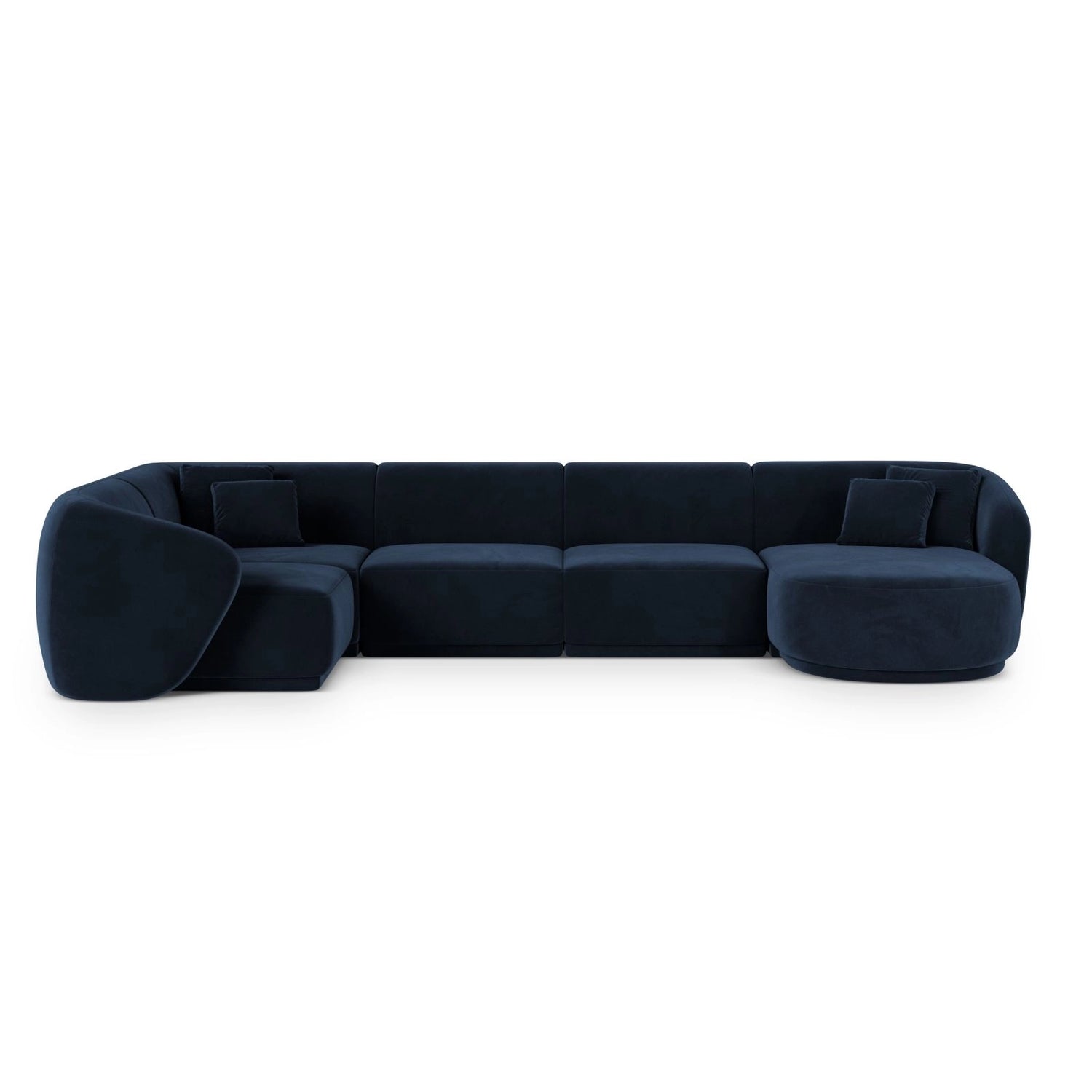 Gomera 6-Sitzer Panorama Ecksofa, Linke Seite, aus Samt in Königsblau (Salvador 5), Beine aus Schwarzes Plastik, 336x166x74 cm von Cosmopolitan Design – Bild 1