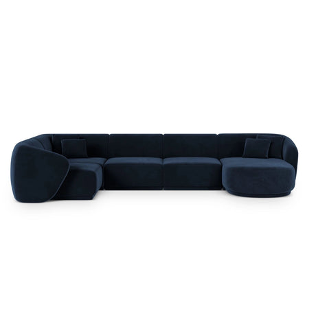 Gomera 6-Sitzer Panorama Ecksofa, Linke Seite, aus Samt in Königsblau (Salvador 5), Beine aus Schwarzes Plastik, 336x166x74 cm von Cosmopolitan Design – Bild 1