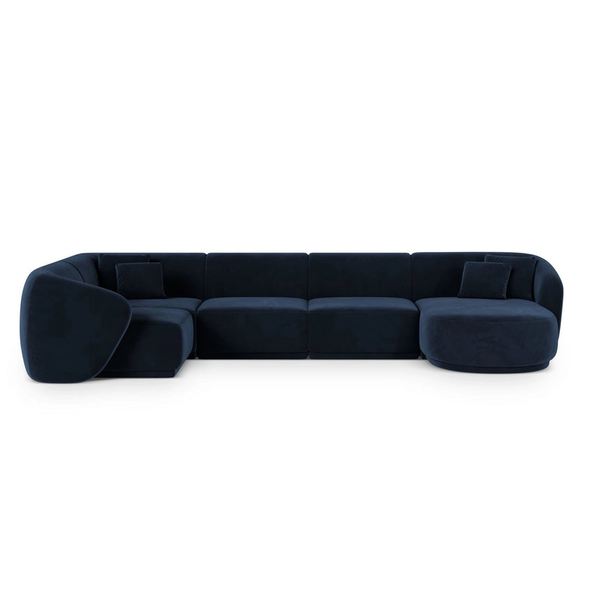 Gomera 6-Sitzer Panorama Ecksofa, Linke Seite, aus Samt in Königsblau (Salvador 5), Beine aus Schwarzes Plastik, 336x166x74 cm von Cosmopolitan Design – Bild 1