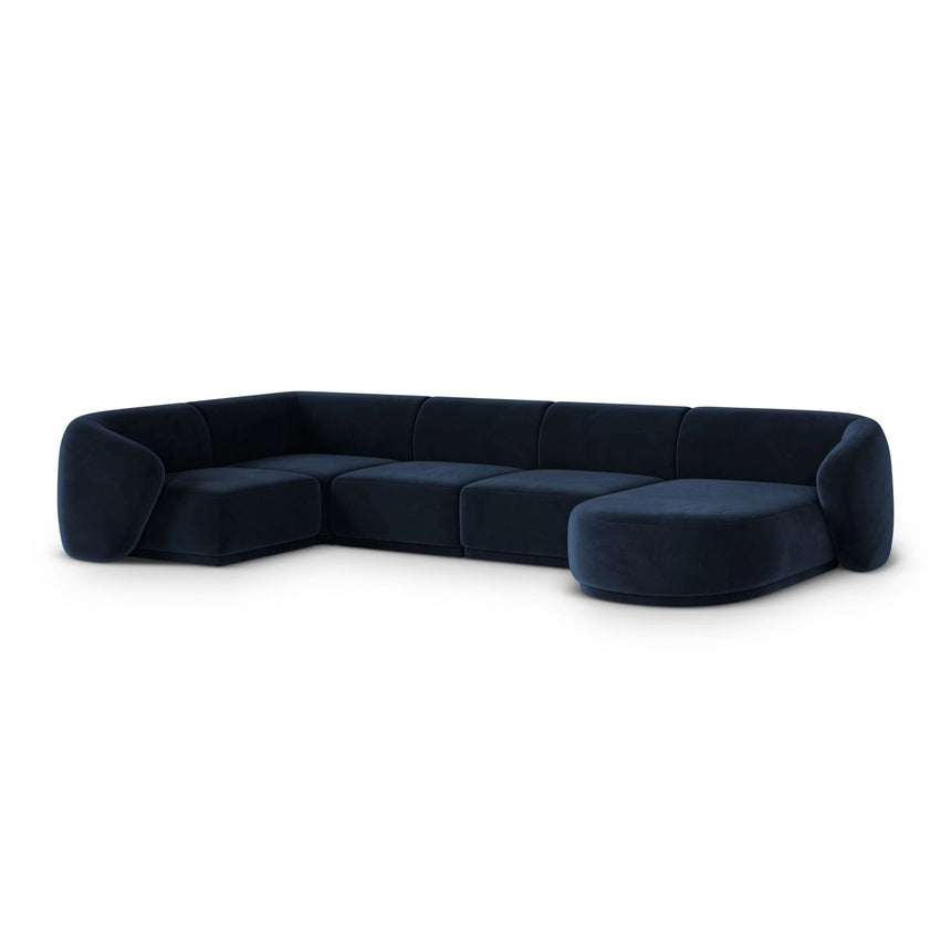 Gomera 6-Sitzer Panorama Ecksofa, Linke Seite, aus Samt in Königsblau (Salvador 5), Beine aus Schwarzes Plastik, 336x166x74 cm von Cosmopolitan Design – Bild 3
